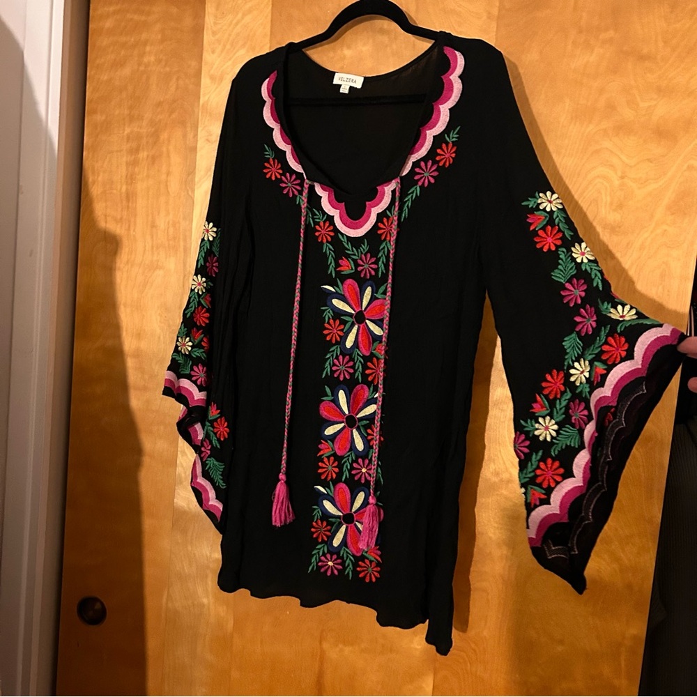 Velzera Black Top with Multicolor Floral Embroidery